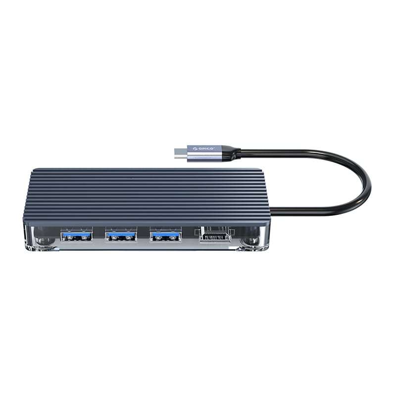 ORICO 6 Port 3 x USB3.0,1 x HDMI,1 x RJ45,1 x Type-C Transparent Hub - Grey