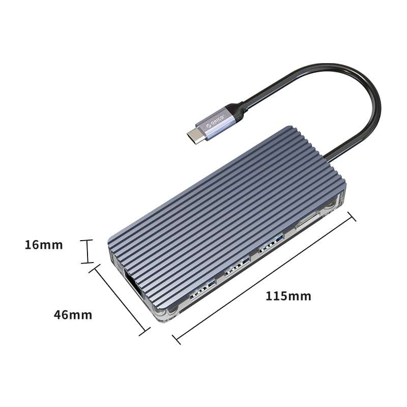 ORICO 6 Port 3 x USB3.0,1 x HDMI,1 x RJ45,1 x Type-C Transparent Hub - Grey