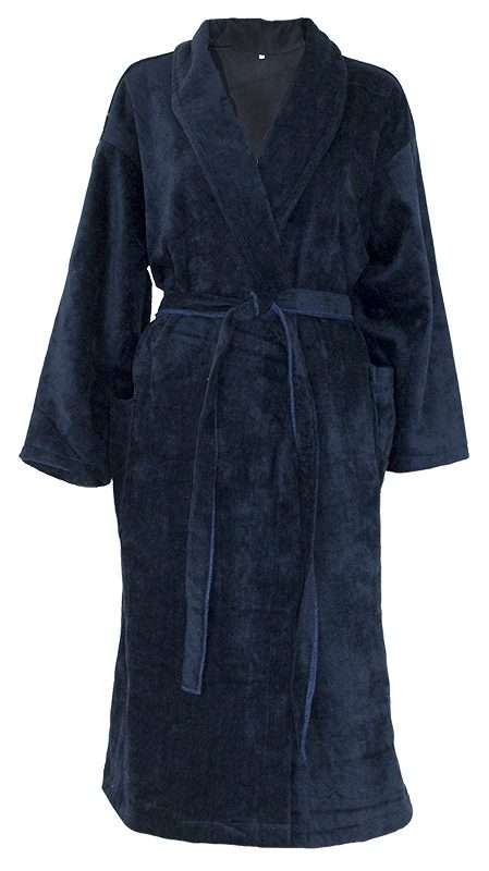 Bunty's Bathrobe Velour Shawl Collar (One Size Fits All) - Navy