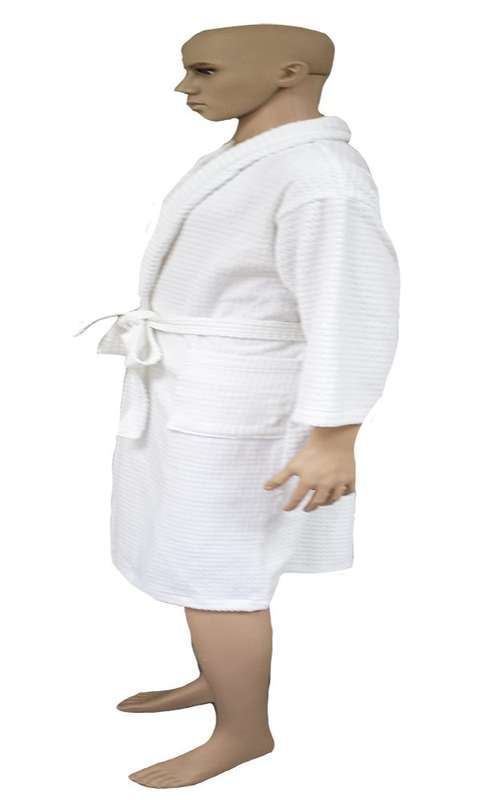 Bunty's Bathrobe Velour Shawl Collar (One Size Fits All) - Waffle Feel White