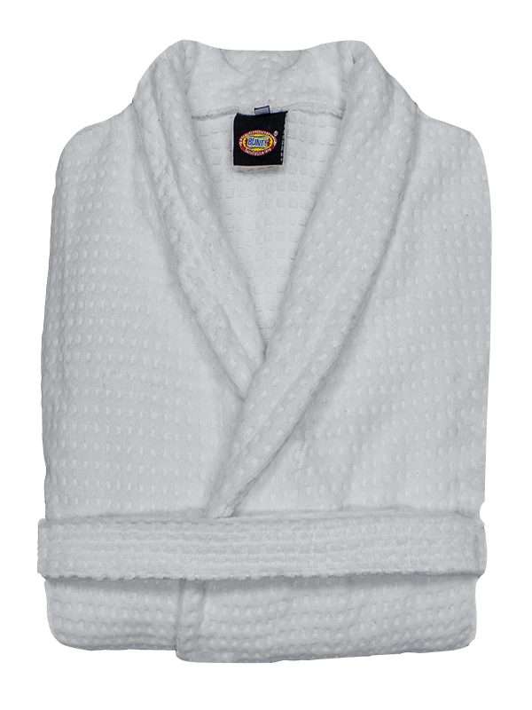 Bunty's Bathrobe Velour Shawl Collar (One Size Fits All) - Waffle Feel White