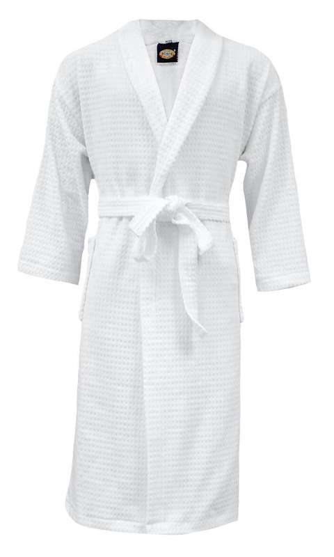 Bunty's Bathrobe Velour Shawl Collar (One Size Fits All) - Waffle Feel White