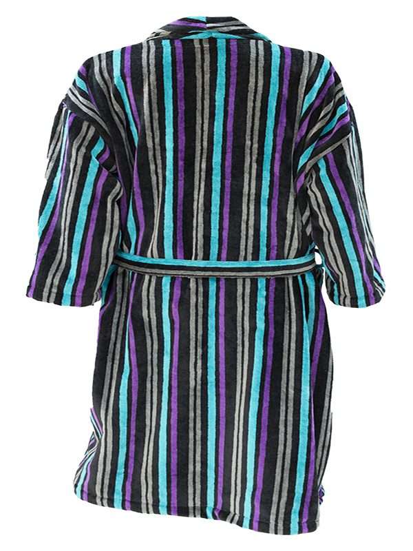 Bunty's Bathrobe - Velour - Shawl Collar - Stripes Black MultiColor