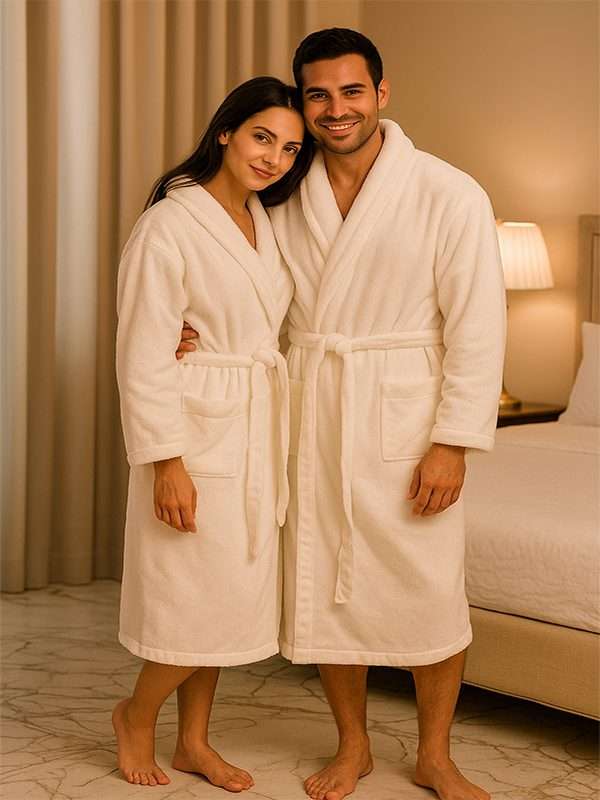 Bunty's Bathrobe - Velour - Shawl Collar - Optical White
