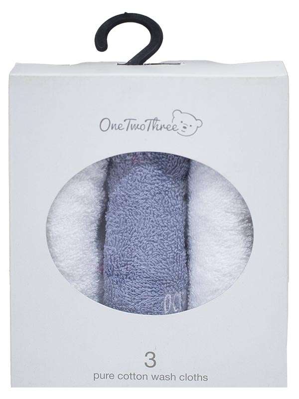 Bunty's Baby Face Cloth - Asset 04 - 030x030cms - 380GSM - 03 Pc Pack - Ocean Legend - White Blue...