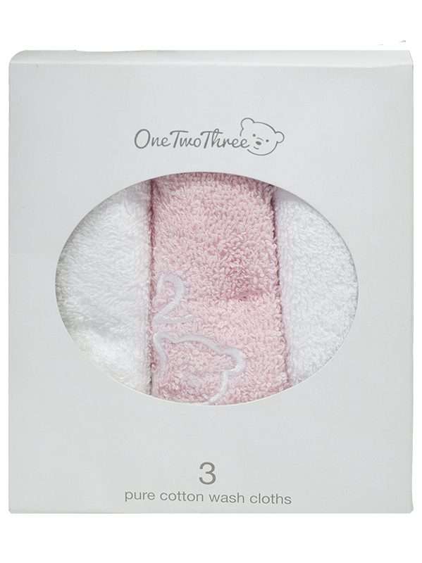 Bunty's Baby Face Cloth - Design 01 - 030x030cms - 380GSM - 03 Pc Pack - 123 - Strawberry Cream