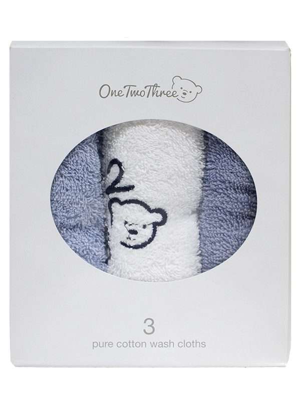 Bunty's Baby Face Cloth - Design 05 - 030x030cms - 380GSM - 03 Pc Pack - 123 - Blue White Blue