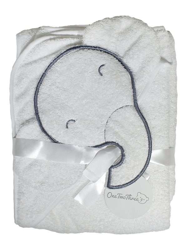 Bunty's Baby Hooded Towel - Design 012 - 090x090cms - 380GSM - 01 Pc Pack - Elephant - White