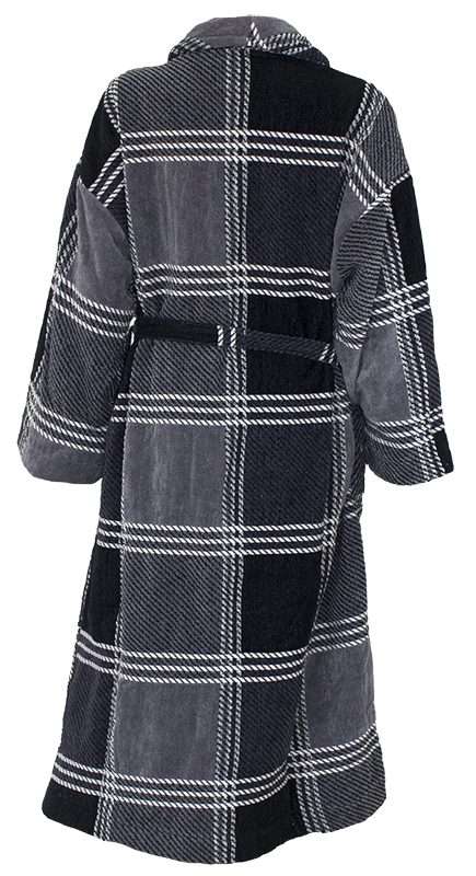 Bunty's Bathrobe Velour Shawl Collar (One Size Fits All) - Checkered Grey/Black