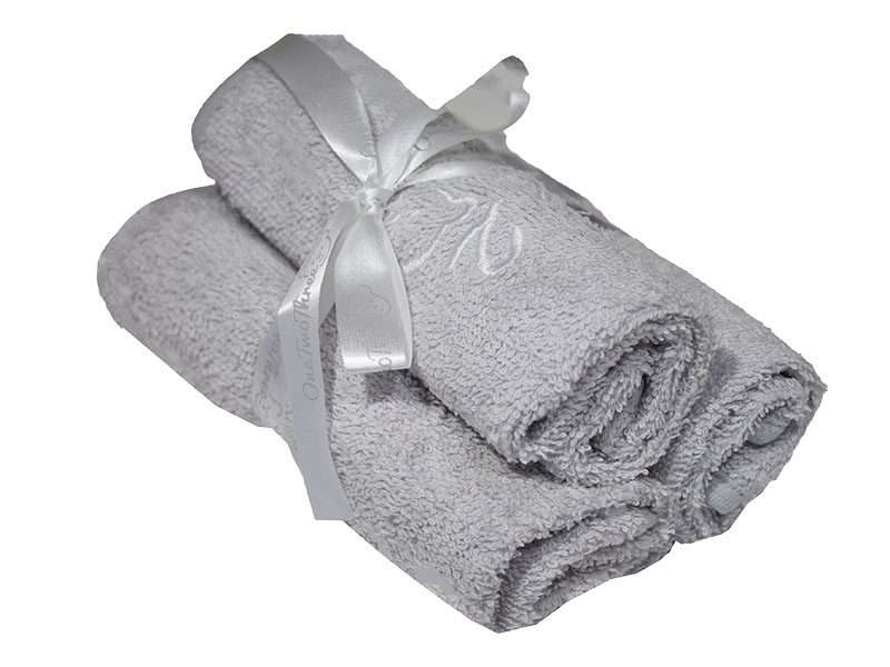 Bunty's Baby Face Cloth - Design 10 - 030x030cms - 380GSM - 03 Pc Pack - 123 - Grey / White