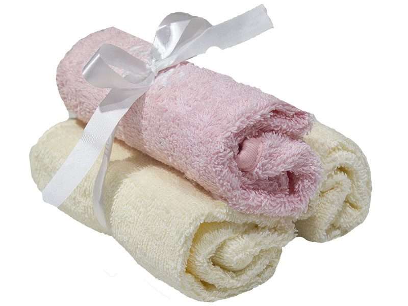 Bunty's Baby Face Cloth - Design 01 - 030x030cms - 380GSM - 03 Pc Pack - 123 Bear - Cream Pink Cream