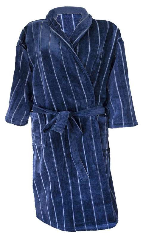 Bunty's Bathrobe Velour Shawl Collar (One Size Fits All) - Stripes Navy
