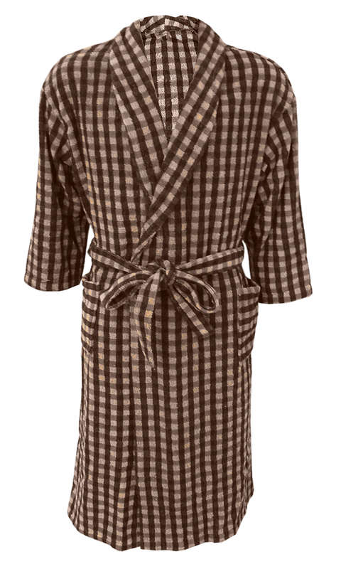 Bunty's Bathrobe Terry Shawl Collar (One Size Fits All) - Checkered Brown