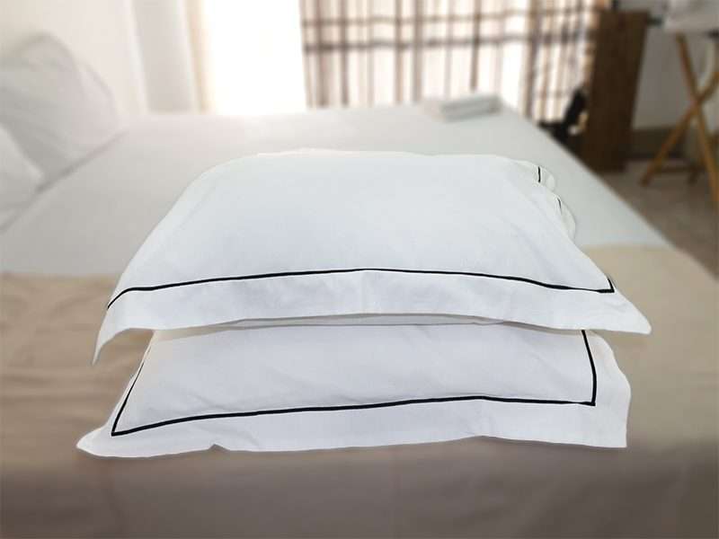 Rey's Fine Linen - Premium Collection - Oxford Jet Black Satin Stitch Pillow Cover Set