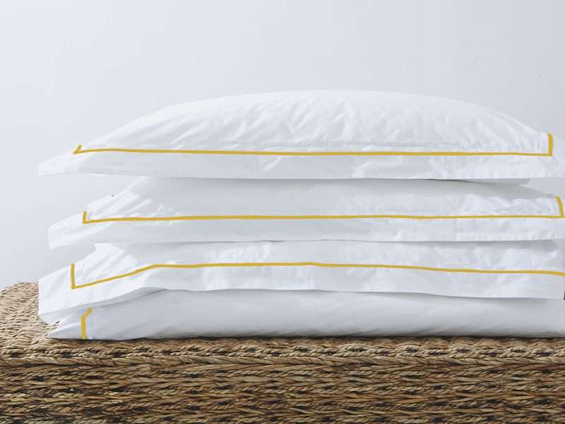 Rey's Fine Linen - Premium Collection - Oxford Gold Satin Stitch Pillow Cover Set