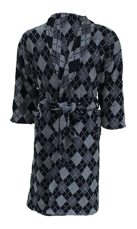 Bunty's Bathrobe - Terry - Shawl Collar - Diamond Black/Grey