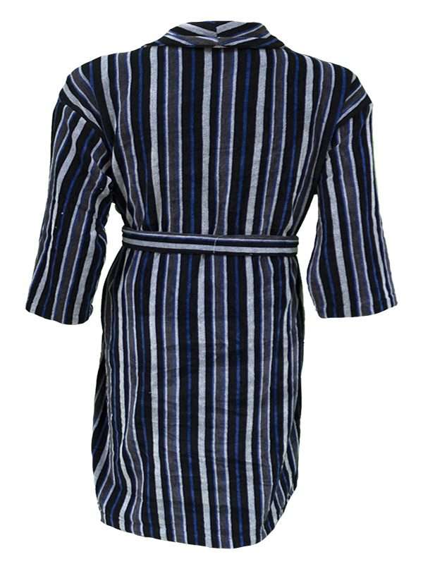 Bunty's Bathrobe - Velour - Shawl Collar - Stripes Poseidon