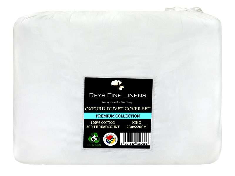Rey's Fine Linen - Premium Collection - Oxford Optical White Satin Stitch Duvet Cover Set