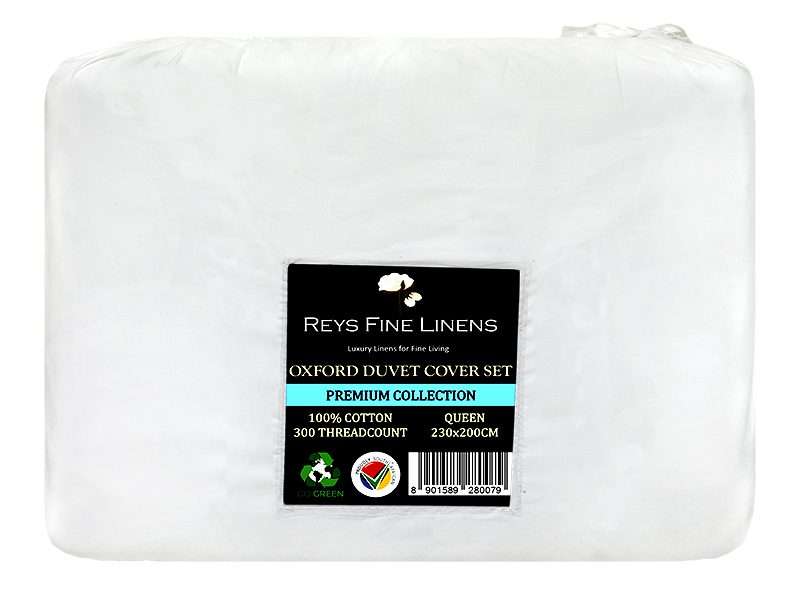 Rey's Fine Linen - Premium Collection - Oxford Optical White Satin Stitch Duvet Cover Set