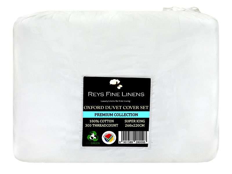 Rey's Fine Linen - Premium Collection - Oxford Optical White Satin Stitch Duvet Cover Set