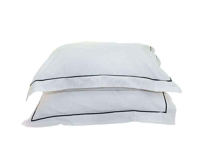 Rey's Fine Linen - Premium Collection - Oxford Jet Black Satin Stitch Pillow Cover Set