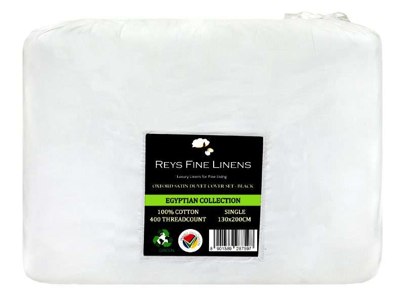 Rey's Fine Linen - Egyptian Collection - Oxford Jet Black Satin Stitch Duvet Cover Set