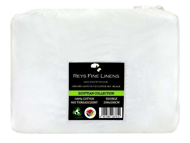 Rey's Fine Linen - Egyptian Collection - Oxford Jet Black Satin Stitch Duvet Cover Set