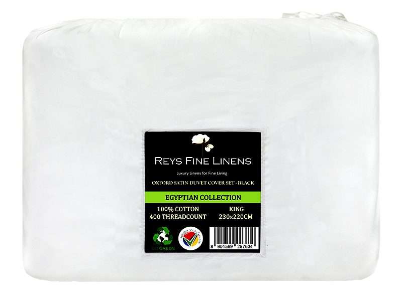 Rey's Fine Linen - Egyptian Collection - Oxford Jet Black Satin Stitch Duvet Cover Set