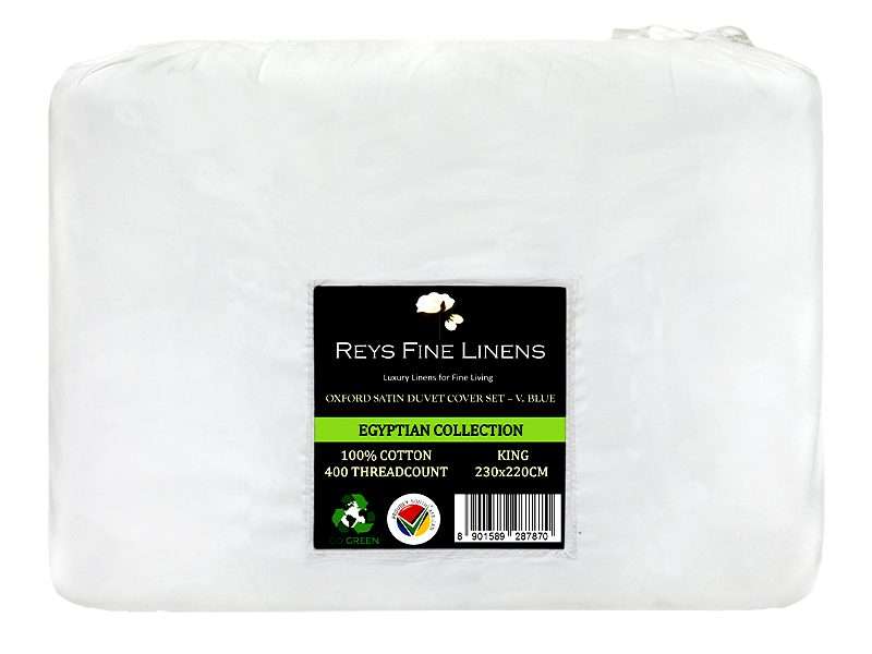 Rey's Fine Linen - Egyptian Collection - Oxford Victoria Blue Satin Stitch Duvet Cover Set