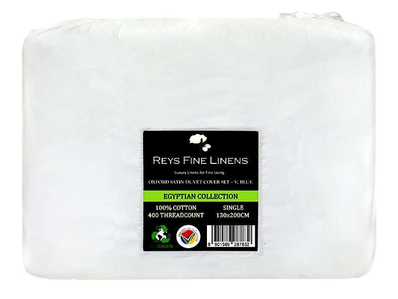 Rey's Fine Linen - Egyptian Collection - Oxford Victoria Blue Satin Stitch Duvet Cover Set