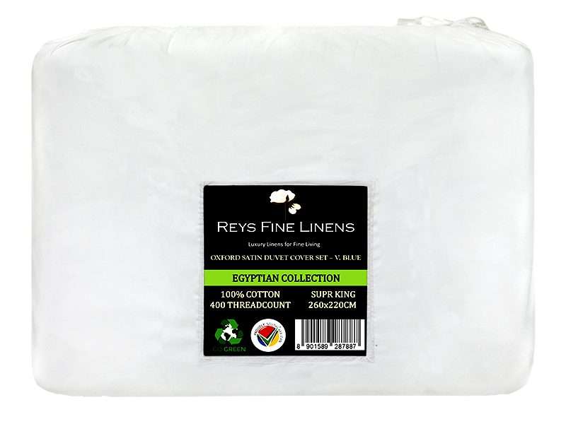 Rey's Fine Linen - Egyptian Collection - Oxford Victoria Blue Satin Stitch Duvet Cover Set