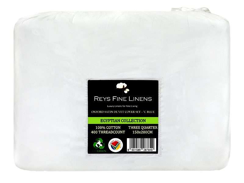 Rey's Fine Linen - Egyptian Collection - Oxford Victoria Blue Satin Stitch Duvet Cover Set