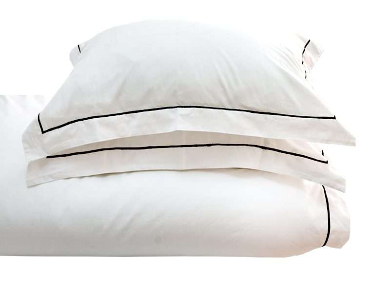 Rey's Fine Linen - Premium Collection - Oxford Jet Black Satin Stitch Pillow Cover Set