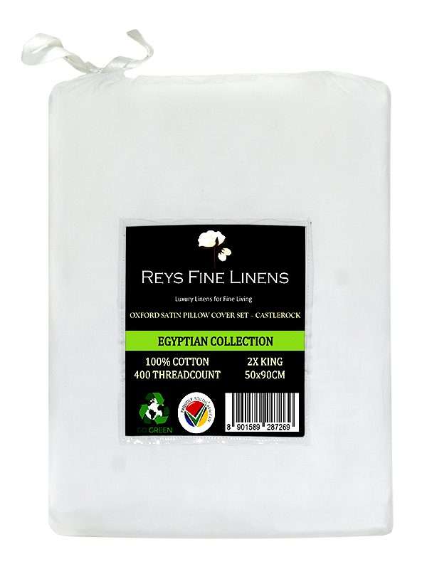 Rey's Fine Linen - Egyptian Collection - Oxford Castlerock Satin Stitch Pillow Cover Set