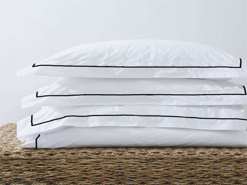 Rey's Fine Linen - Premium Collection - Oxford Jet Black Satin Stitch Pillow Cover Set