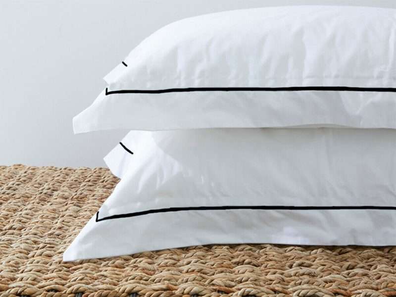Rey's Fine Linen - Premium Collection - Oxford Jet Black Satin Stitch Pillow Cover Set