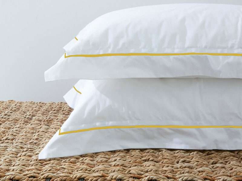 Rey's Fine Linen - Premium Collection - Oxford Gold Satin Stitch Pillow Cover Set