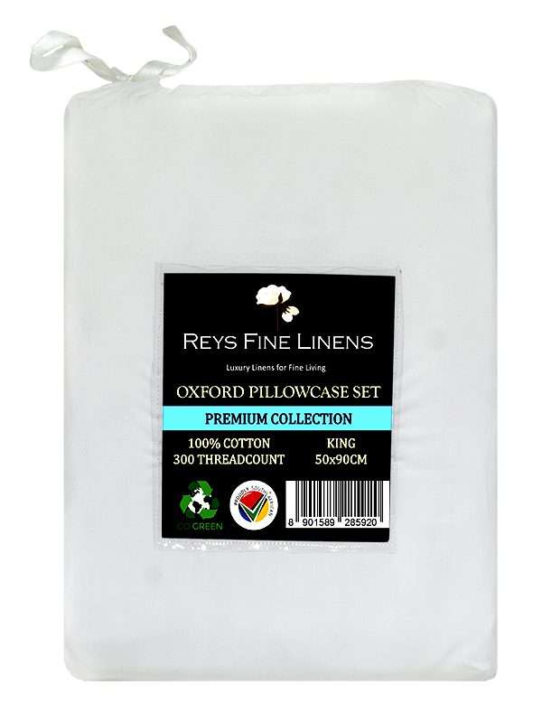 Rey's Fine Linen - Premium Collection - Oxford Optical White Satin Stitch Pillow Cover Set