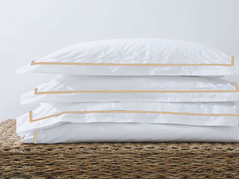 Rey's Fine Linen - Premium Collection - Oxford Beige Satin Stitch Pillow Cover Set