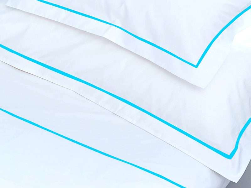 Rey's Fine Linen - Premium Collection - Oxford Blue Atoll Satin Stitch Pillow Cover Set