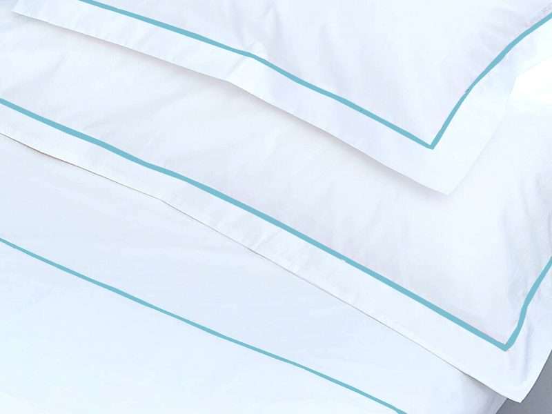 Rey's Fine Linen - Premium Collection - Oxford Crystal Blue Satin Stitch Pillow Cover Set