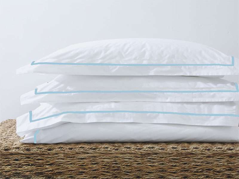 Rey's Fine Linen - Premium Collection - Oxford Crystal Blue Satin Stitch Pillow Cover Set