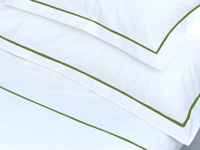 Rey's Fine Linen - Premium Collection - Oxford Olive Green Satin Stitch Duvet Cover Set