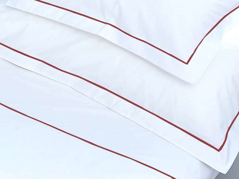 Rey's Fine Linen - Premium Collection - Oxford Red Pear Satin Stitch Pillow Cover Set