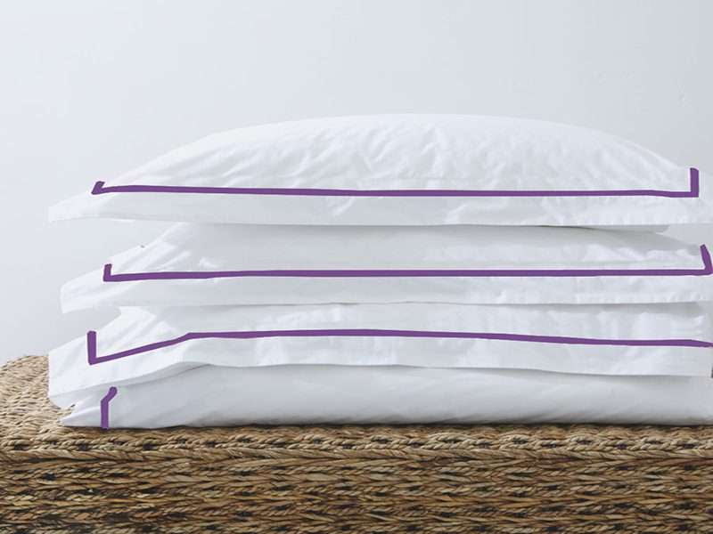 Rey's Fine Linen - Premium Collection - Oxford Royal Lilac Satin Stitch Pillow Cover Set