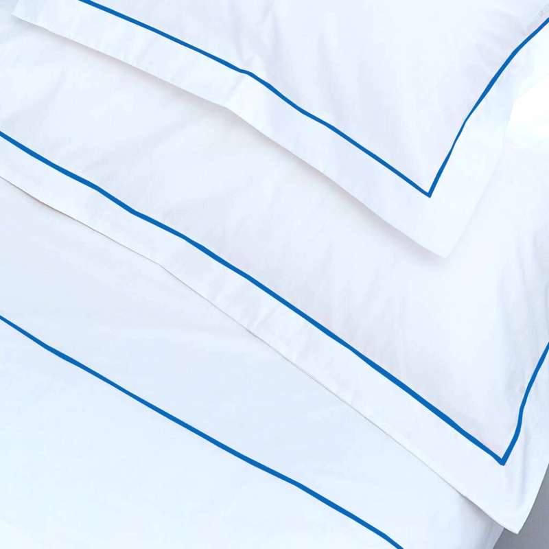 Rey's Fine Linen - Egyptian Collection - Oxford Victoria Blue Satin Stitch Duvet Cover Set