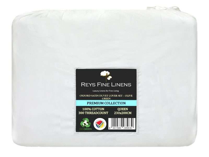 Rey's Fine Linen - Premium Collection - Oxford Olive Green Satin Stitch Duvet Cover Set