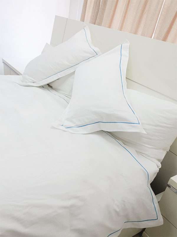 Rey's Fine Linen - Egyptian Collection - Oxford Crystal Blue Stitch Duvet Cover Set