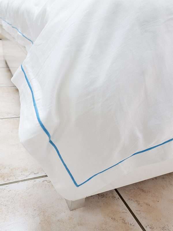 Rey's Fine Linen - Egyptian Collection - Oxford Crystal Blue Stitch Duvet Cover Set