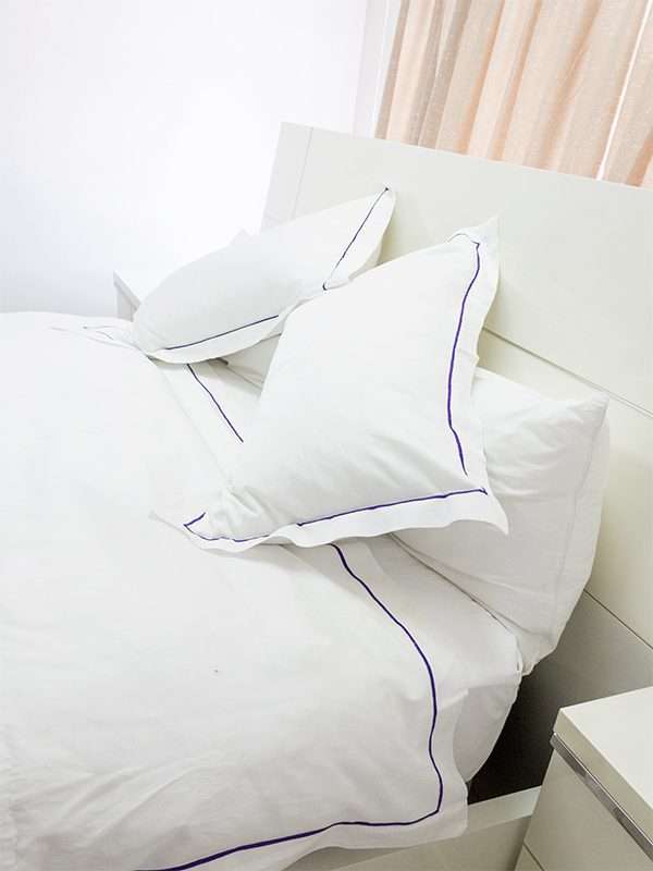 Rey's Fine Linen - Premium Collection - Oxford Royal Lilac Satin Stitch Duvet Cover Set
